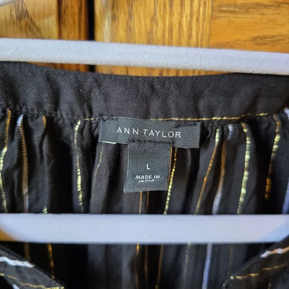 Ann Taylor Metallic Stripe Tie Neck Blouse, Size L, EUC - Picture 4 of 8